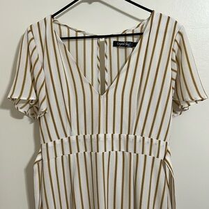 Yellow and White Striped Midi Dress